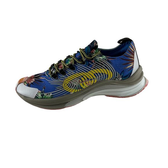 Gucci Men's Run Floral Sneakers Interlocking G Orange Monogram Blue Multi Sz 8 - Picture 8 of 12